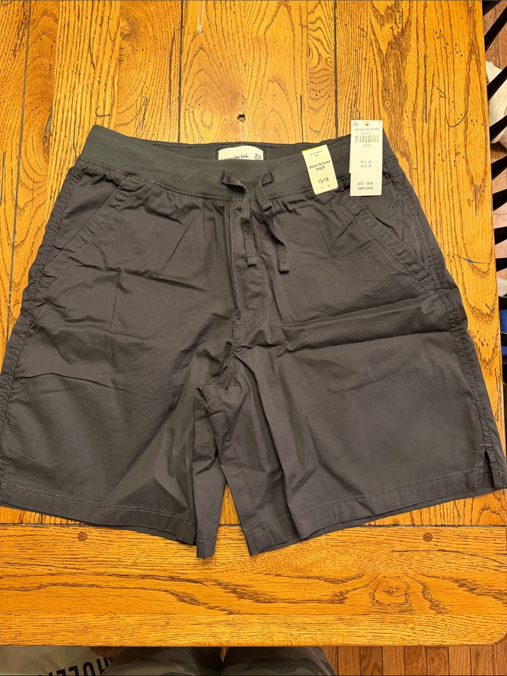 abercrombie kids Charcoal Black Athletic Drawstring Shorts Sz 15/16